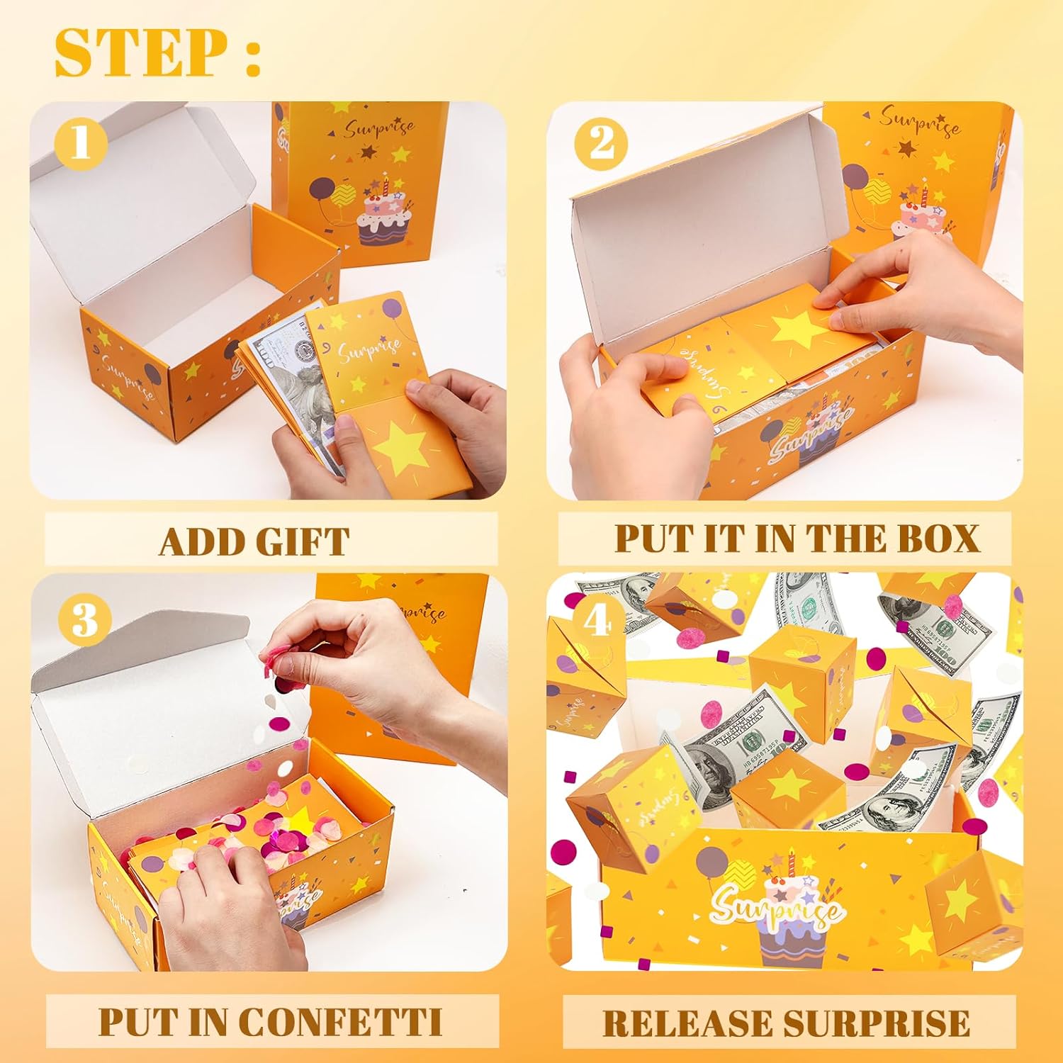 Caja de regalo sorpresa con explosión de dinero, caja de regalo única plegable de sobre rojo con confeti, caja de regalo de lujo de explosión en