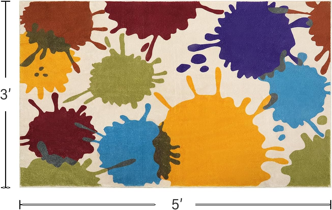 Alfombra colorida para habitación de niños, 3 x 5 pies, lavable a máquina, para sala de juegos, alfombra de área de arco iris para aula, alfombra