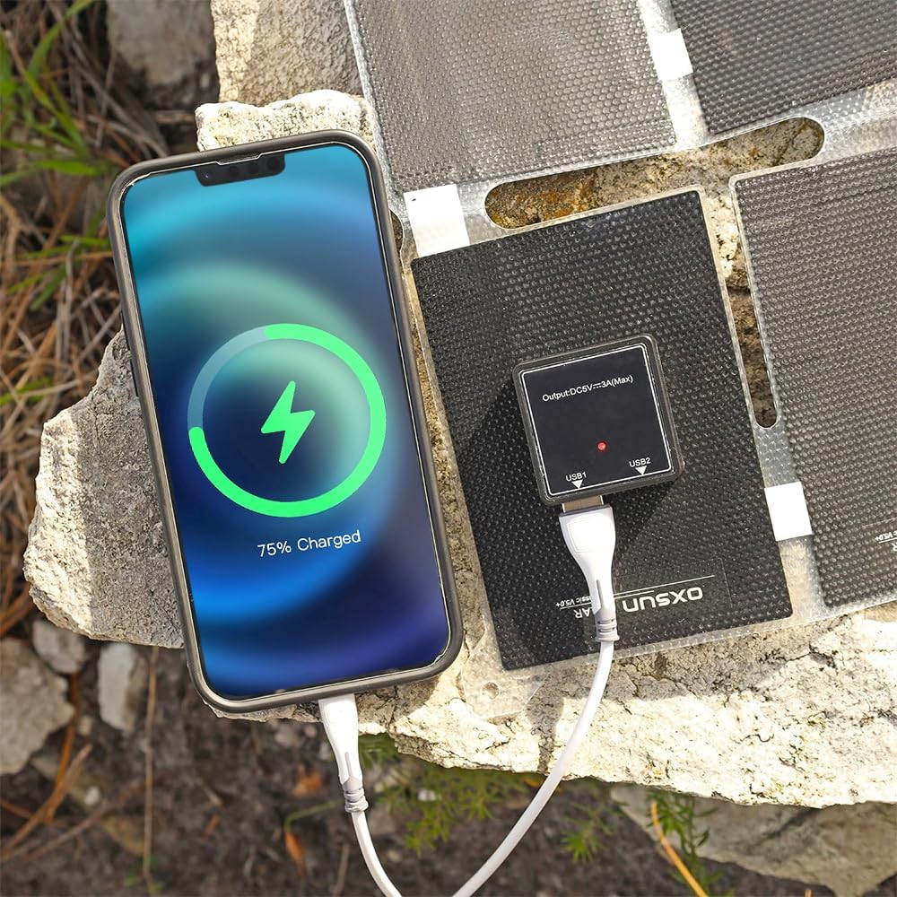 Panel solar portátil, panel solar ETFE de 14 W con doble USB QC3.0 plegable e impermeable para teléfonos inteligentes, linternas de campamento y