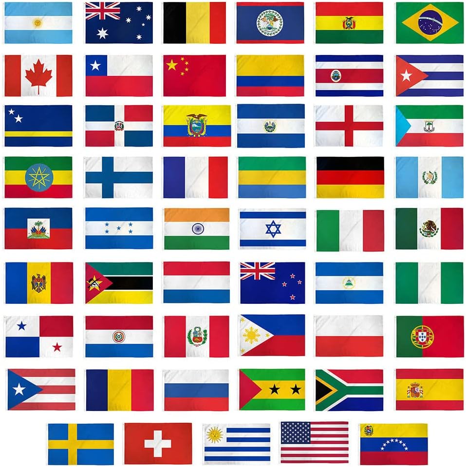 Juego de 53 banderas de poliéster de 3 x 5 pulgadas, ojales de 3 x 5 pies