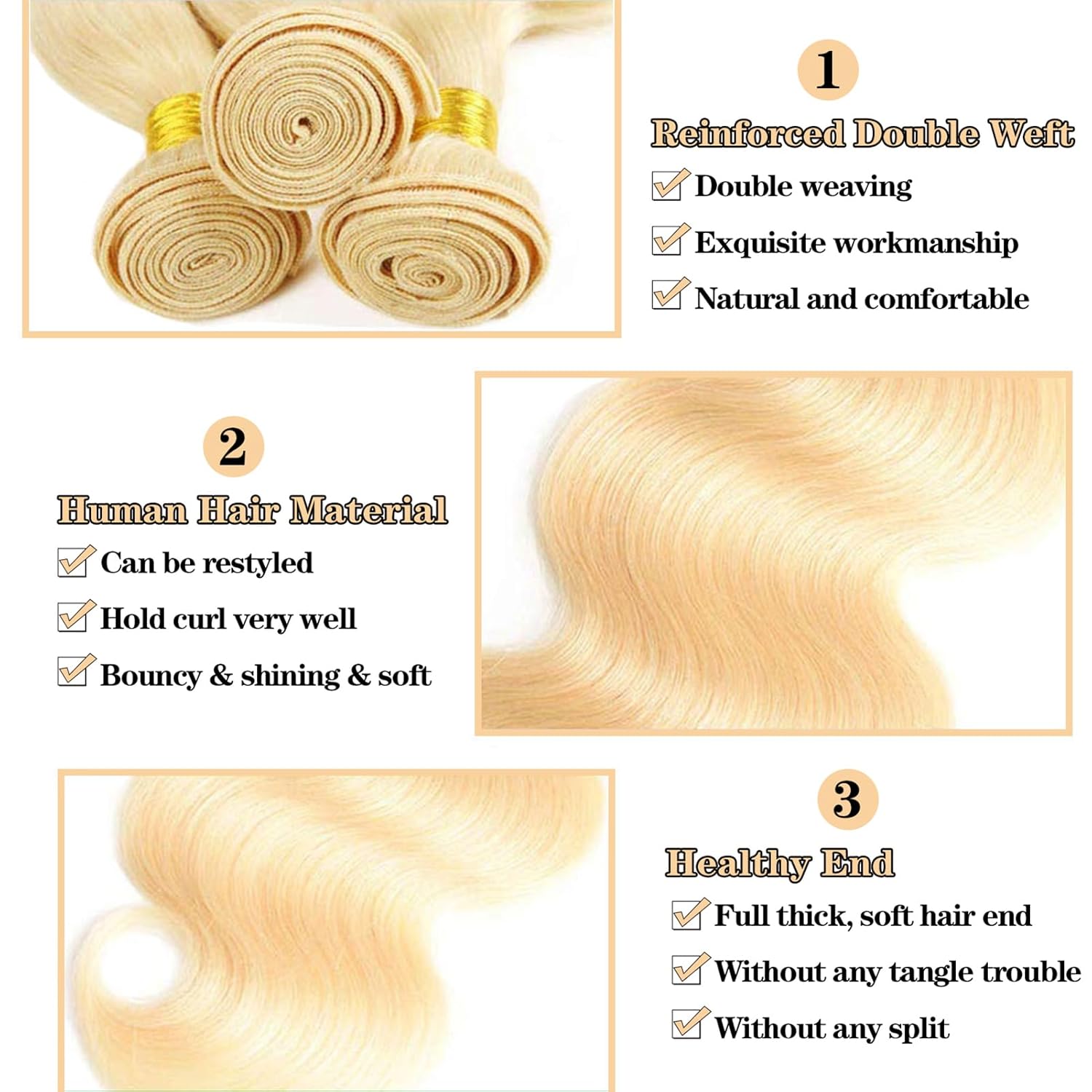 Paquetes de cabello humano rubio 613 de 26 pulgadas, grado 12A, 613, paquetes de cabello humano virgen brasileño 100% sin procesar, 1 paquete de