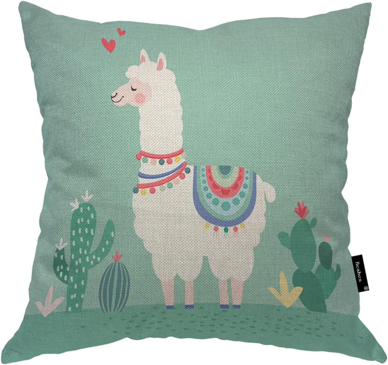 Beabes Fundas de almohada de 18 x 18 pulgadas, diseño de llamas de dibujos animados, llama, alpaca, cactus, floral, cómoda, funda de cojín de