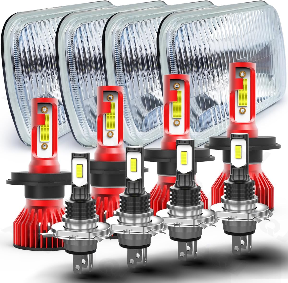 12 faros delanteros LED Hi-Lo de 4 x 6 para Chevy C10 Pickup 1981-87 Ford Mustang, lente de vidrio estilo OEM compatible con H49003 HID LED halógeno