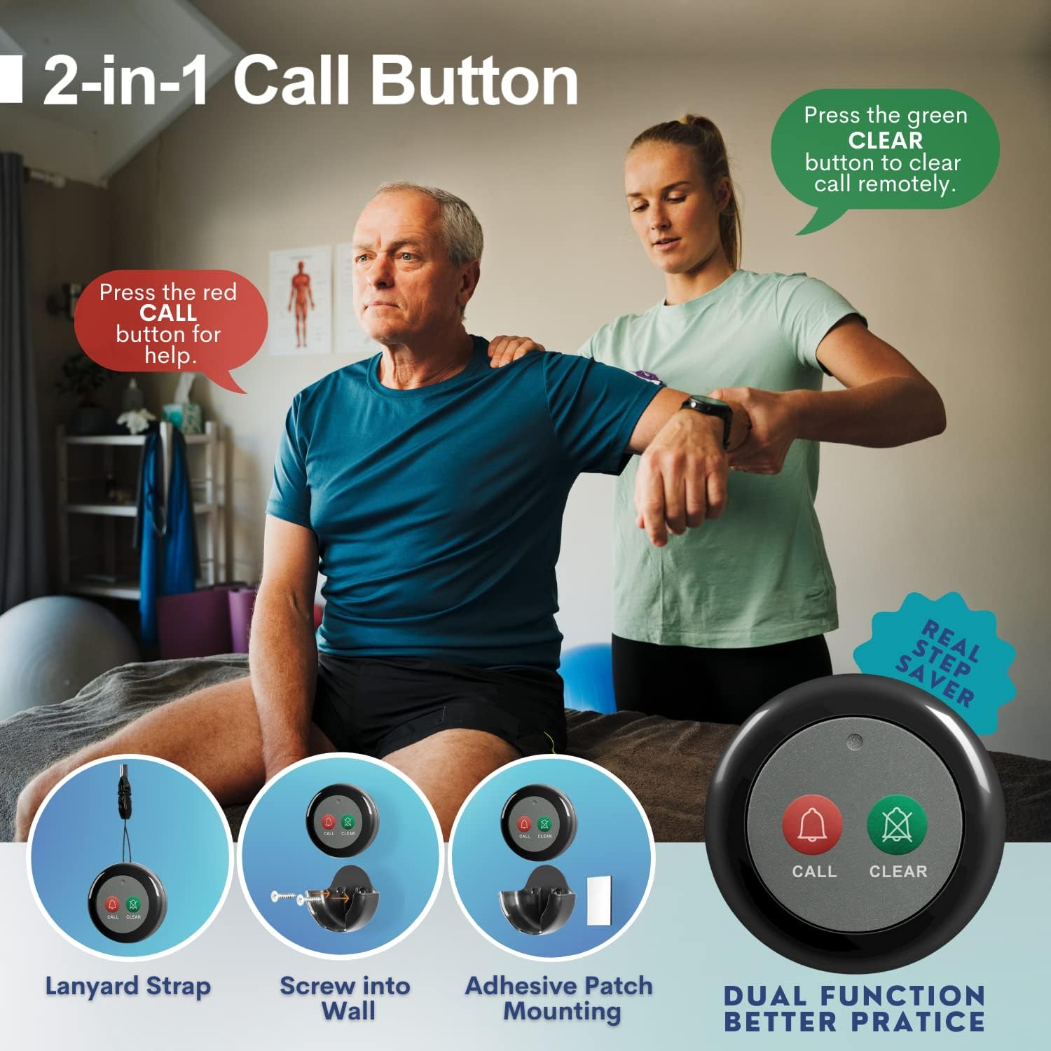SYNLETT Sistema de llamada inalámbrico para enfermeras con 5 botones de llamada de doble función y 1 unidad central de monitoreo para clínica,