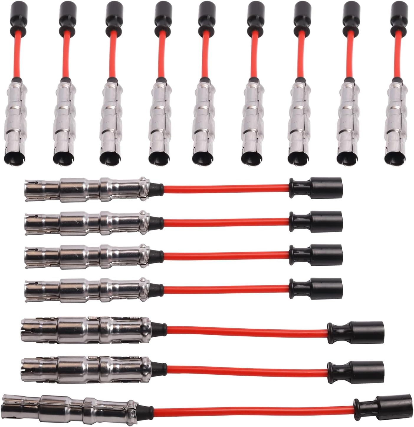 ENA Juego de 8 bobinas de encendido con 16 bujías de iridio y juego de cables rojos compatibles con Mercedes-Benz C43 CL500 CLK430 CLK500 E430 E500
