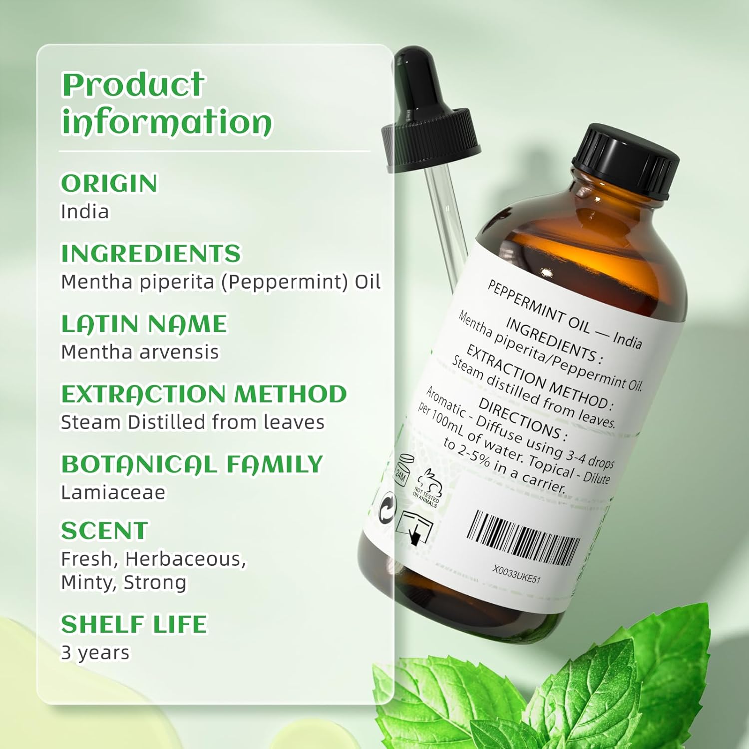 Evoke Occu Aceite esencial de menta, 4 oz, puro, para masaje de piel, cabello, difusor, de aromaterapia, 4 onzas líquidas