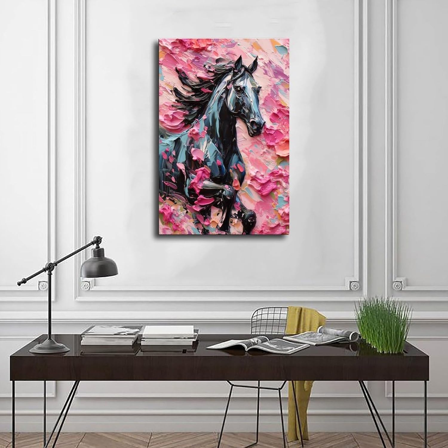 Fyzuf Arte de pared de caballo pintura al óleo sobre lienzo, póster de caballo cubismo colorido de caballos lindos caballos estéticos, póster de