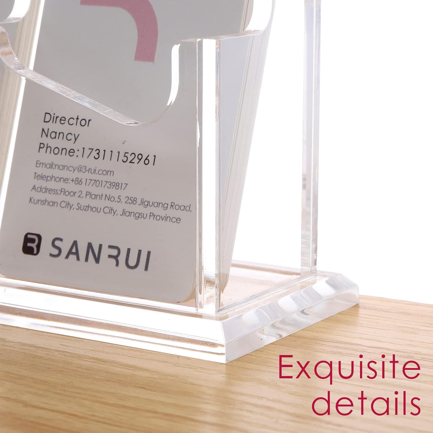 SANRUI Soporte vertical para tarjetas de visita para escritorio, soporte de acrílico transparente para tarjetas de presentación, 2 ranuras de 1