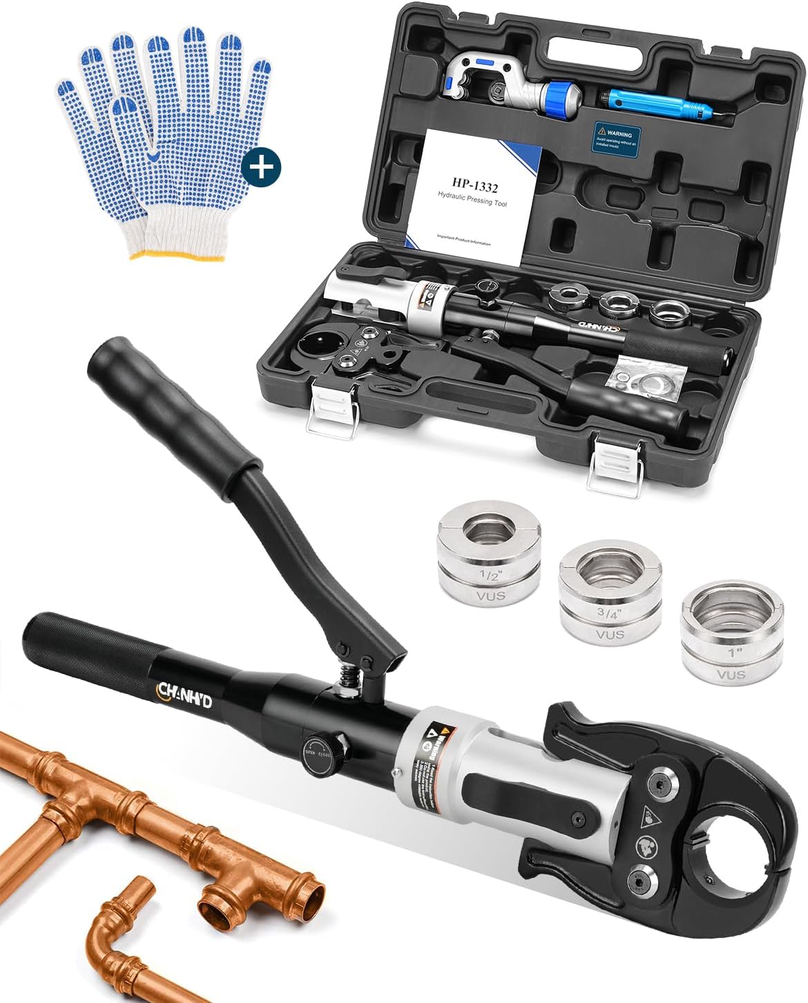 Accesorios de tubo de cobre hidráulico 12, 34, 1 “Kit de herramientas de prensado de prensado de pipa Pex, alicates de prensado de alicates de