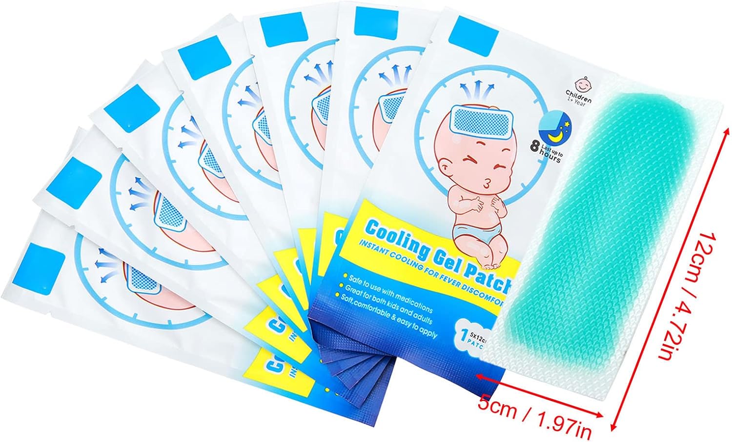 8 parches de fiebre para niños, desechables para aliviar la fiebre, reductor de fiebre, almohadillas frescas para aliviar la fiebre y las molestias