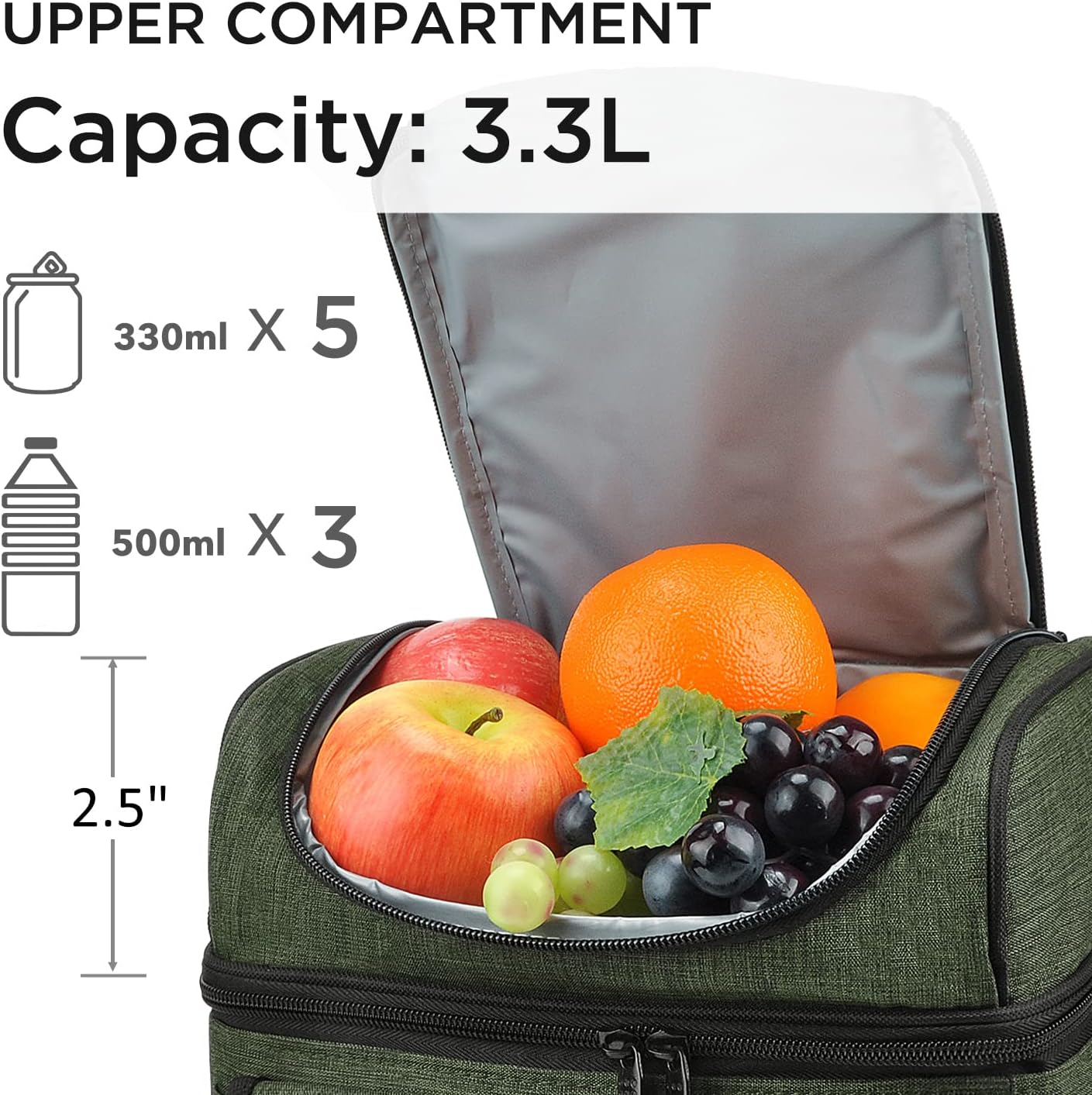 Tirrinia Bolsa de almuerzo aislada, a prueba de fugas, térmica Bento para mujeres y hombres, doble compartimento con correa para el hombro, 10.3 x
