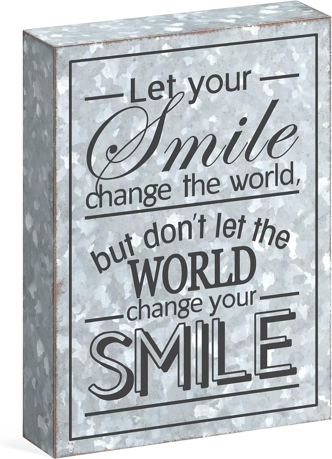 Barnyard Designs Cartel de metal con texto en inglés “Let Your Smile Change the World” para decoración de escritorio inspiradora positiva,