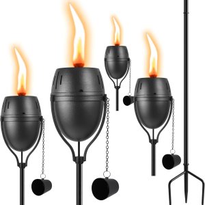 Home Garden – Juego de 4 antorchas de metal de 14 onzas para exteriores, decoración de jardín, antorchas de citronela mejoradas de 58 pulgadas con Home Garden – Juego de 4 antorchas de metal de 14 onzas para exteriores, decoración de jardín, antorchas de citronela mejoradas de 58 pulgadas con