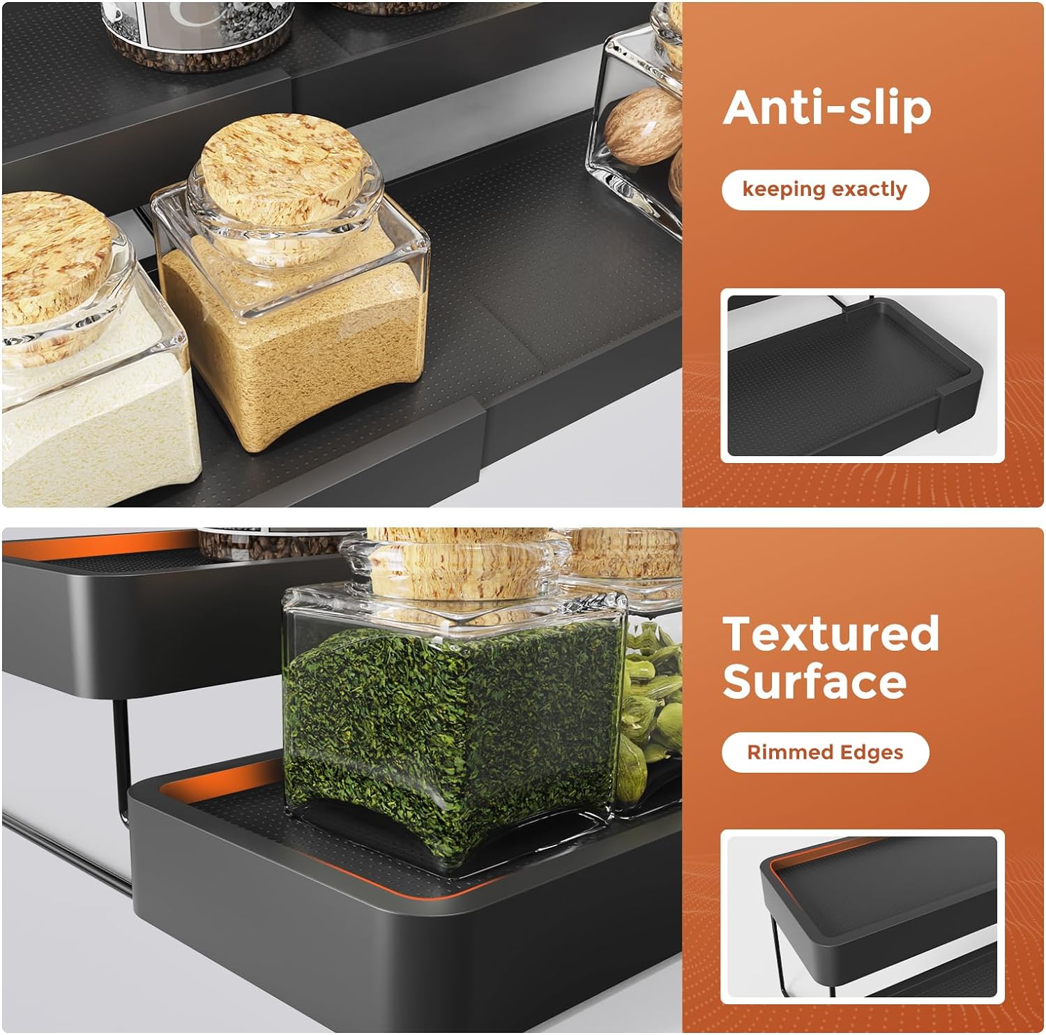 Organizador de especias expandible para gabinete, organizador de especias ajustable de 3 niveles, fácil visibilidad, organizador de especias para