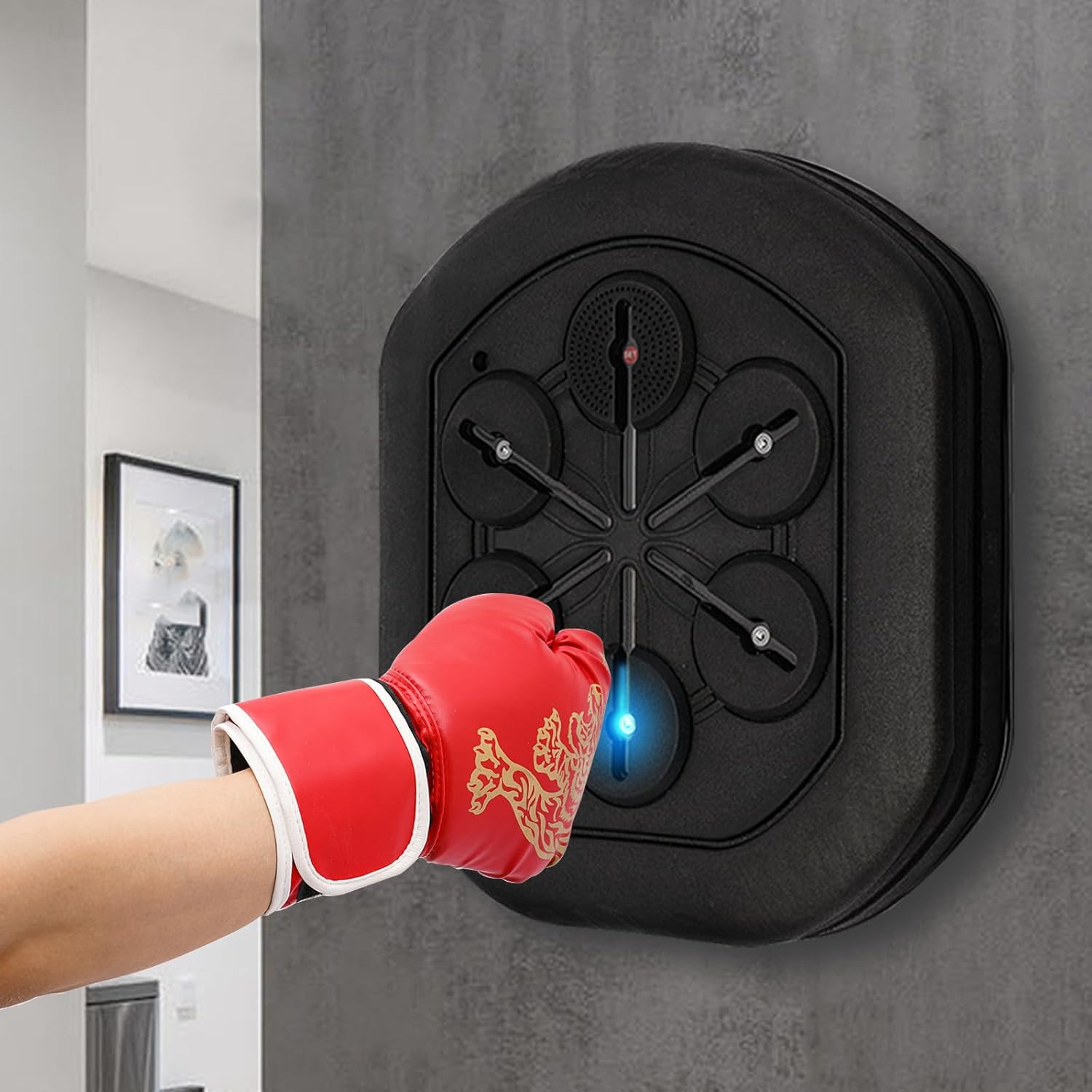 Máquina de boxeo de música, máquina de entrenamiento de boxeo de luz LED montada en la pared, conexión Bluetooth+cable de carga USB+1 par de