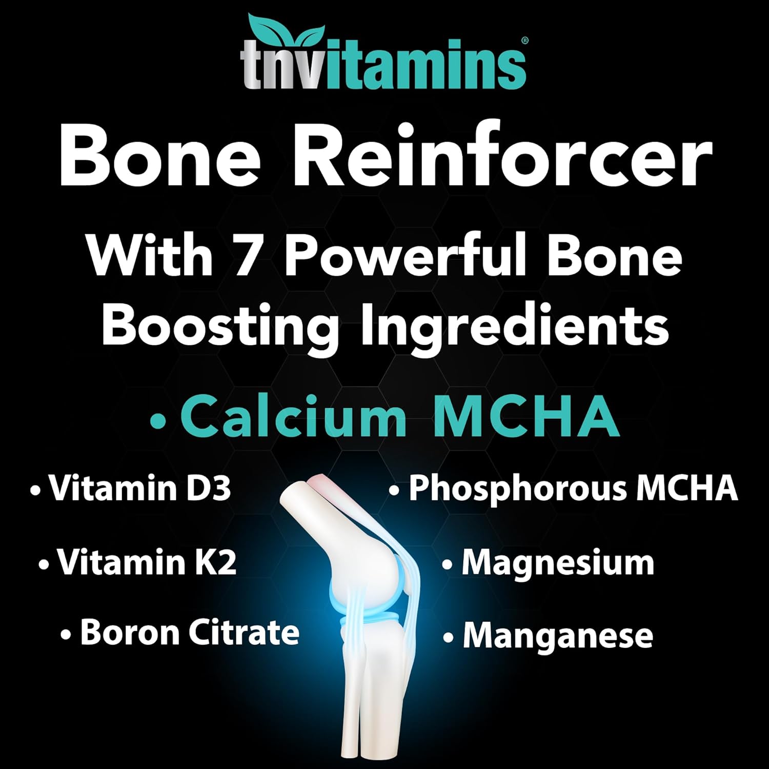 Reforzador óseo (120 cápsulas) Suplemento de calcio MCHA con vitamina D3, magnesio, vitamina K2, citrato de boro, MCHA fósforo y manganeso  Potente