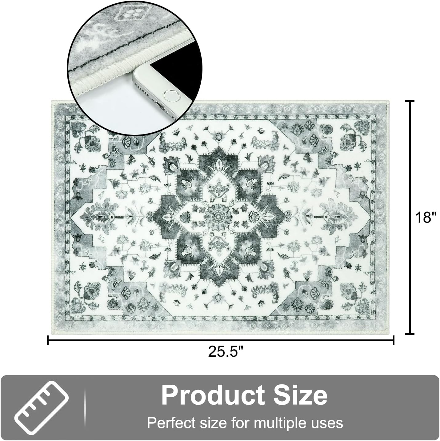 Seavish Tapetes de baño pequeños antideslizantes de 18 x 26 pulgadas, color gris, oriental, retro, envejecidos, suaves y absorbentes, para baño,