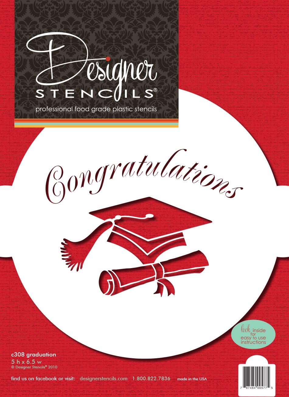 Designer Stencils Plantilla de pastel de graduación, beigesemitransparente