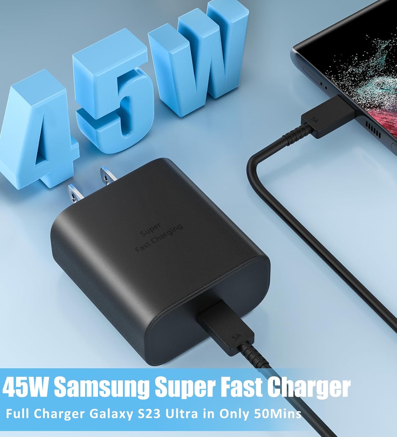 Cargador súper rápido Samsung USB-C de 45 W, bloque tipo C y cargador de teléfono Android de 12 pies, cable de carga rápida para Samsung Galaxy S24