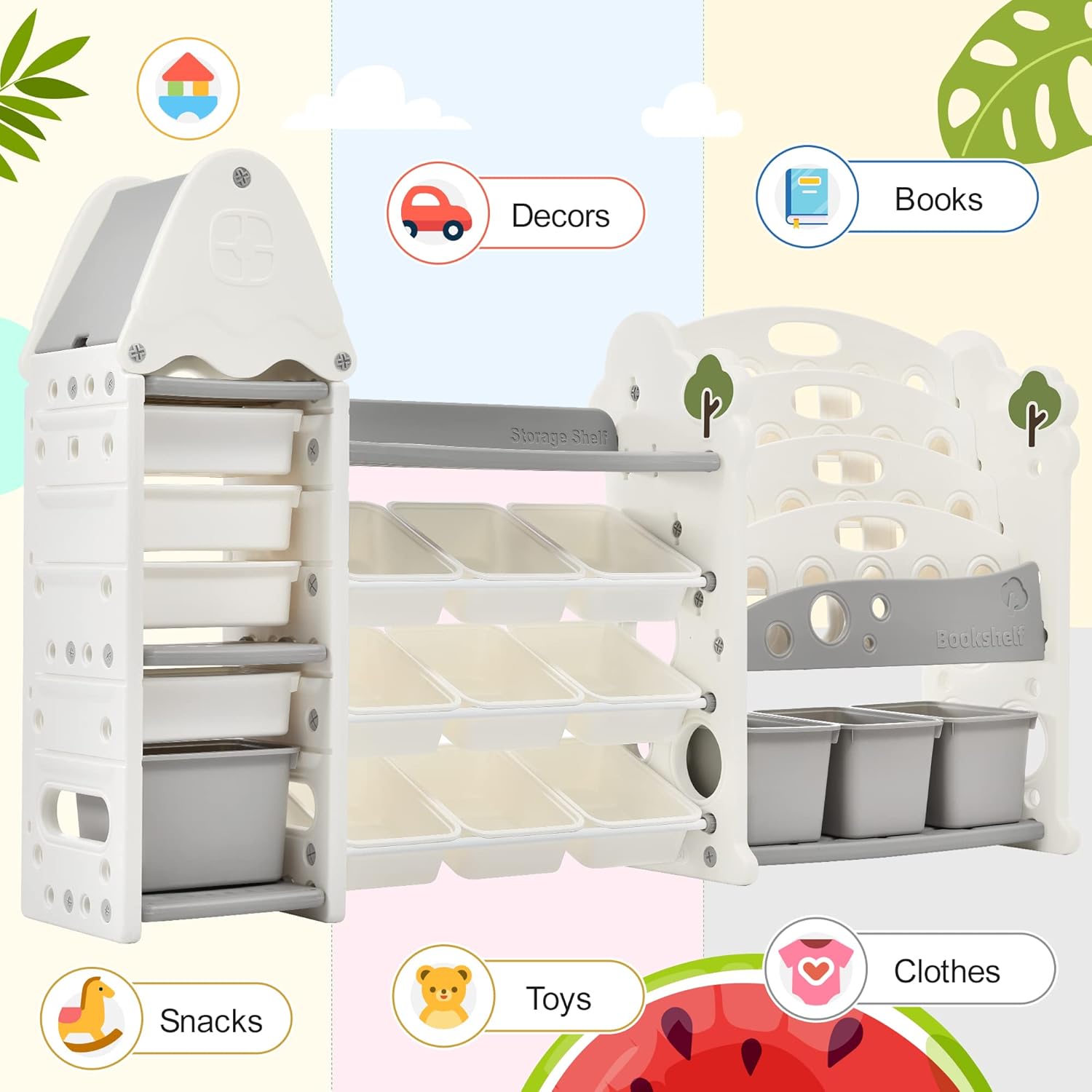 Veemuaro Organizador de almacenamiento de juguetes, estanterías para niños y estante organizador de juguetes para niños, caja de juguetes para niños