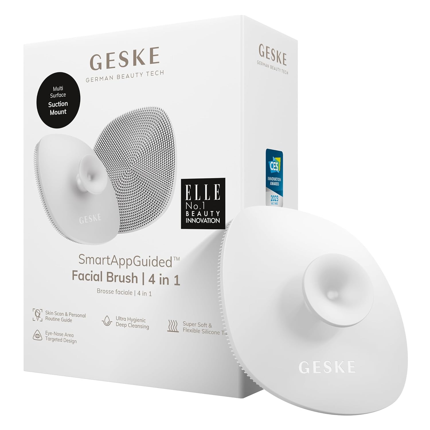 GESKE SmartAppGuided Cepillo facial  4 en 1  Cepillo de limpieza facial profesional con mango  Cepillo facial de silicona suave para limpieza de la