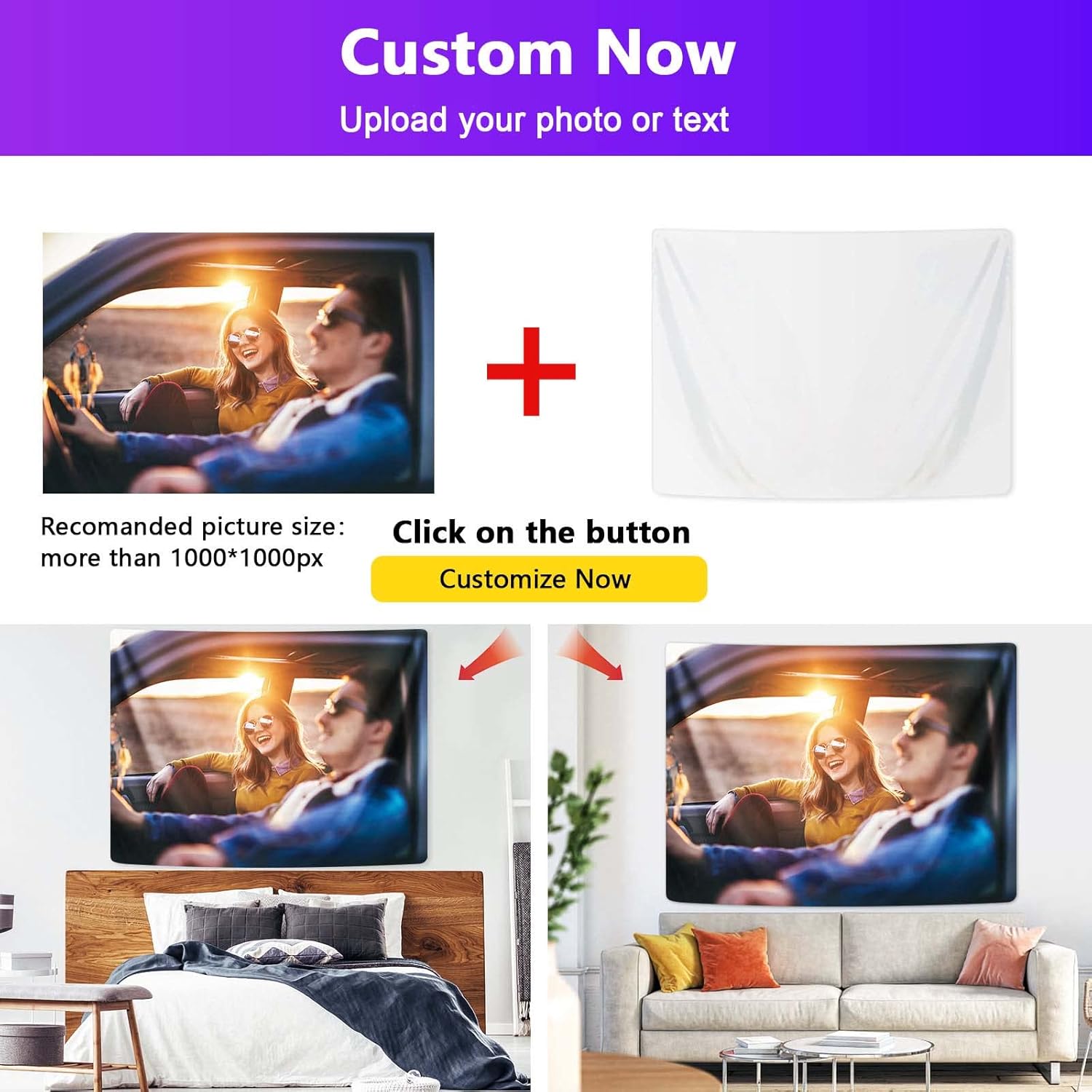 Livole Tapiz personalizado, tapiz personalizado, tapiz personalizado, carga de imagen, texto, divertido tapiz de pared para el hogar (29 x 37