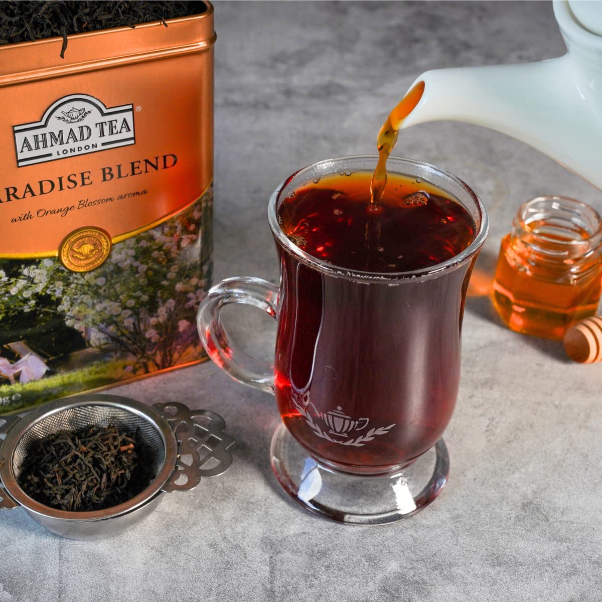 Ahmad Tea Paradise Blend, hojas sueltas de primera calidad, té negro de azahar, 17.64 oz. Naturalmente cafeinado y sin azúcar