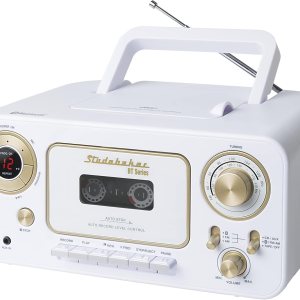 Studebaker CD estéreo portátil Bluetooth, radio estéreo AMFM y reproductor de cassettegrabadora (blanco y dorado) Studebaker CD estéreo portátil Bluetooth, radio estéreo AMFM y reproductor de cassettegrabadora (blanco y dorado)