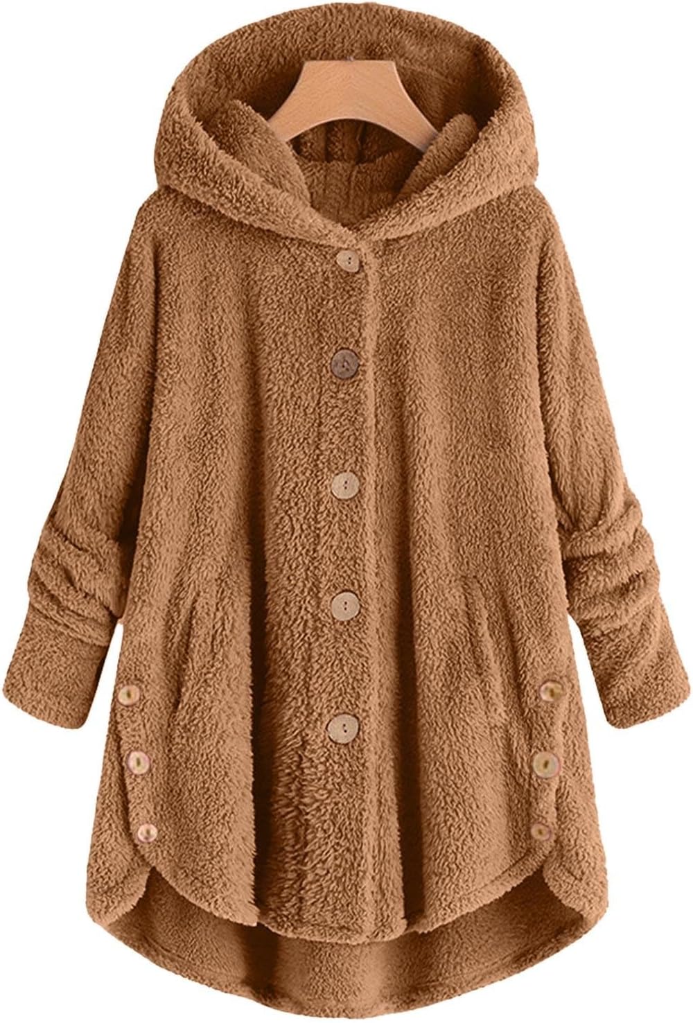 SNKSDGM Chaquetas de forro polar mullido con capucha para mujer, con botones, para exteriores, holgadas, con bolsillos