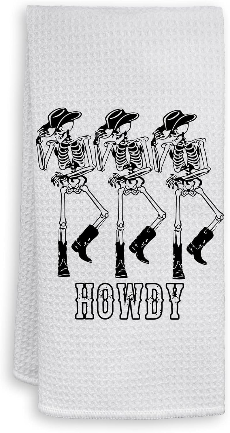 Toallas de mano de Halloween, toallas de cocina de Halloween, diseño de esqueleto Howdy Preppy de Halloween, toallas de cocina decorativas de