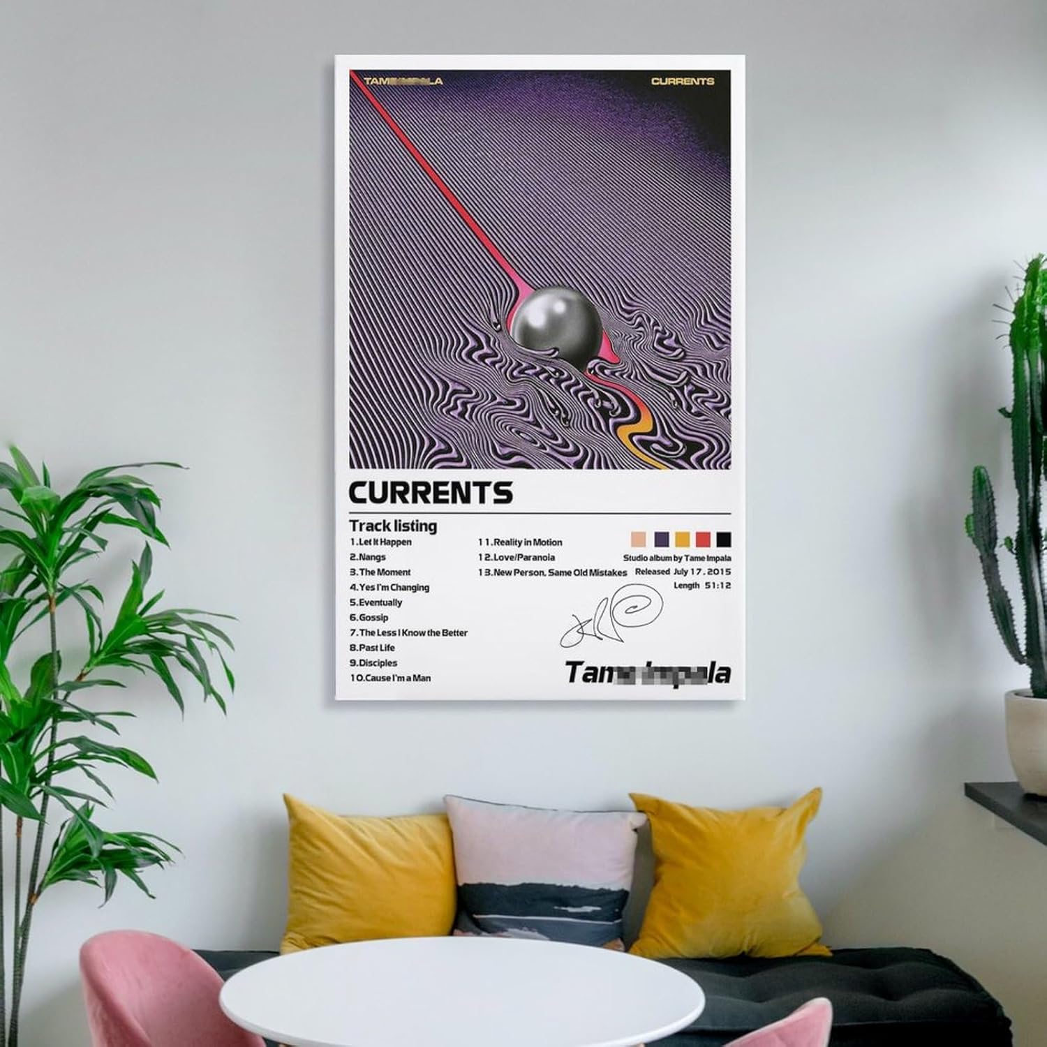 Khglxm Pósteres de la firma Tame Music Impala, cubierta de corrientes de álbum, impresiones artísticas en lienzo para decoración de pared,