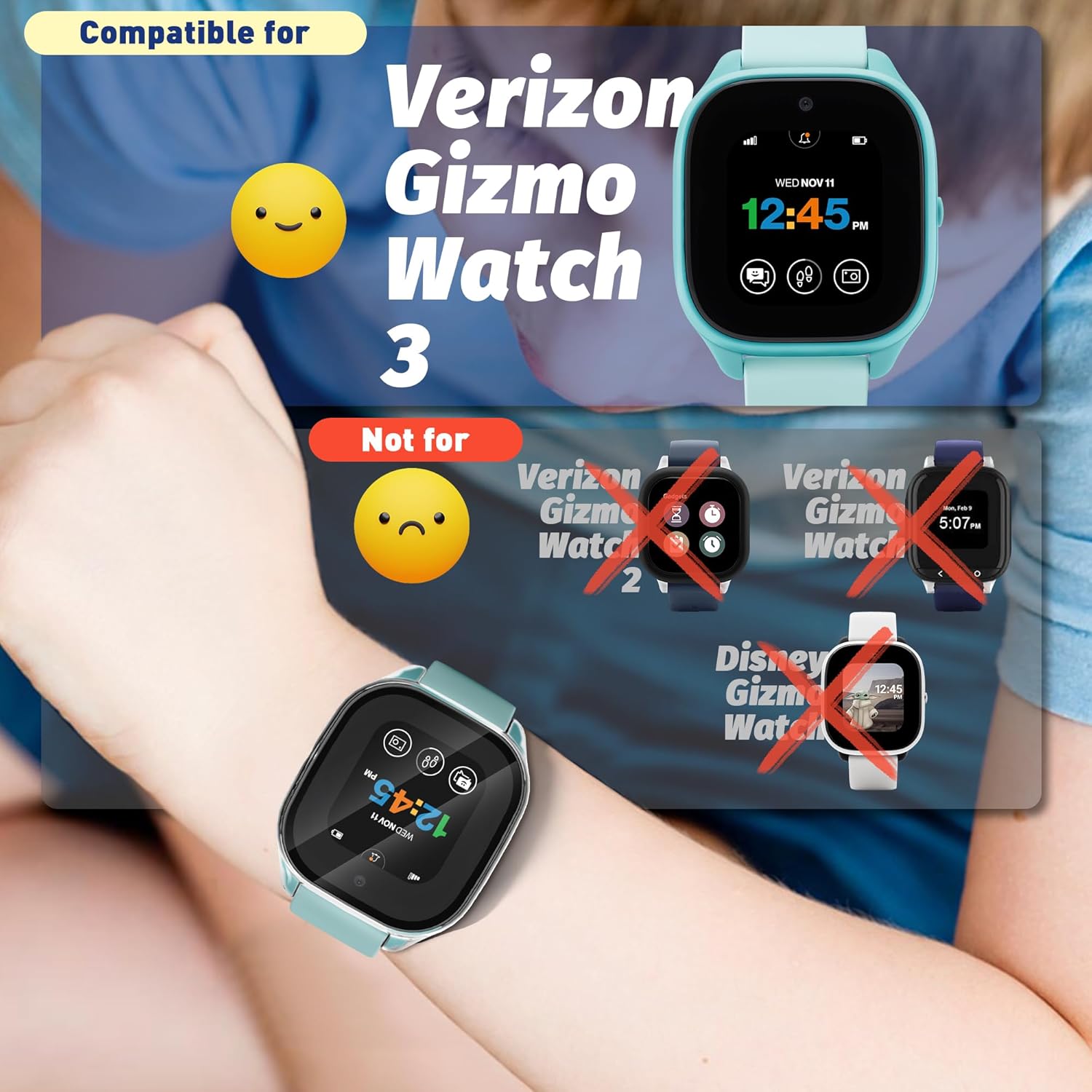 Seltureone – Juego de 2 fundas rígidas de policarbonato con protector de pantalla de vidrio templado compatible con Verizon Gizmo Watch 3, funda