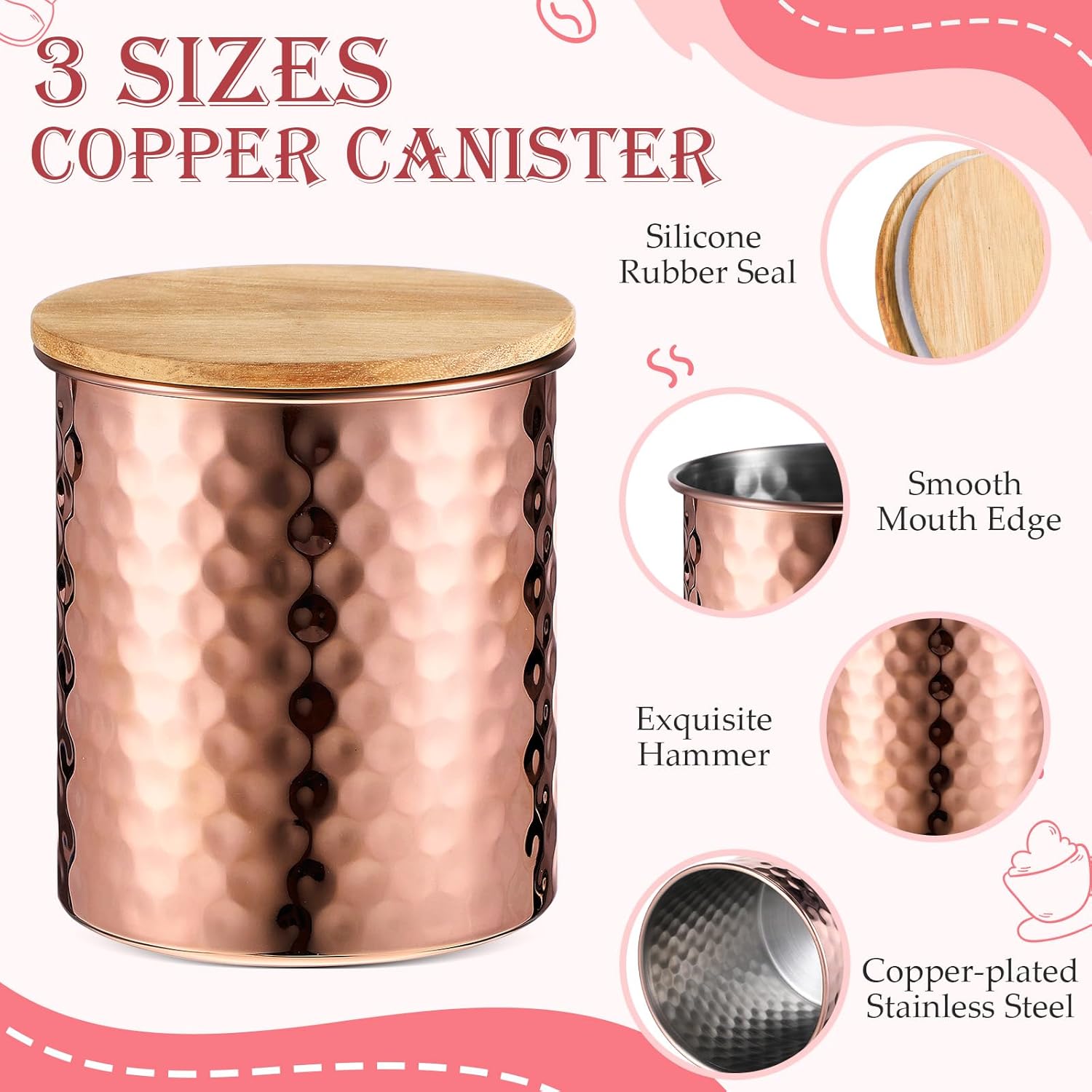 Juego de 8 recipientes de cobre de 30.43 onzas, 47.34 onzas, 60.87 onzas para cocina, juego de tazas y cucharas medidoras de acero inoxidable con