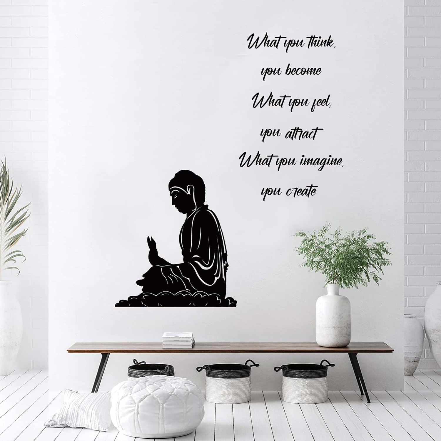 decalmile Calcomanías de pared Zen con citas de lo que piensas que te conviertes inspiradoras de Buda, calcomanías de pared para sala de estar,