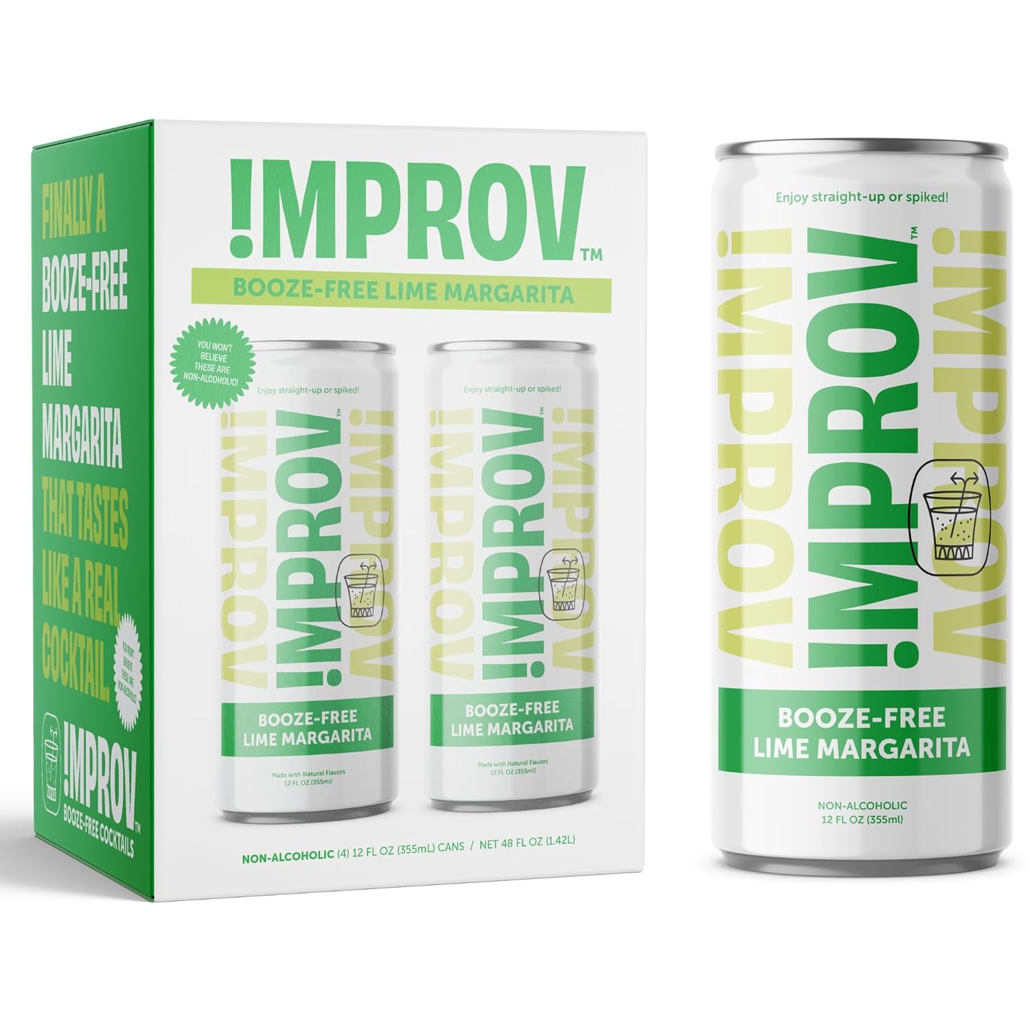 IMPROV Cócteles sin alcohol, bebida sin alcohol de 12 onzas, mezclador de bebidas sin alcohol, vegano, sin gluten, cero prueba (paquete de 4) (Lime