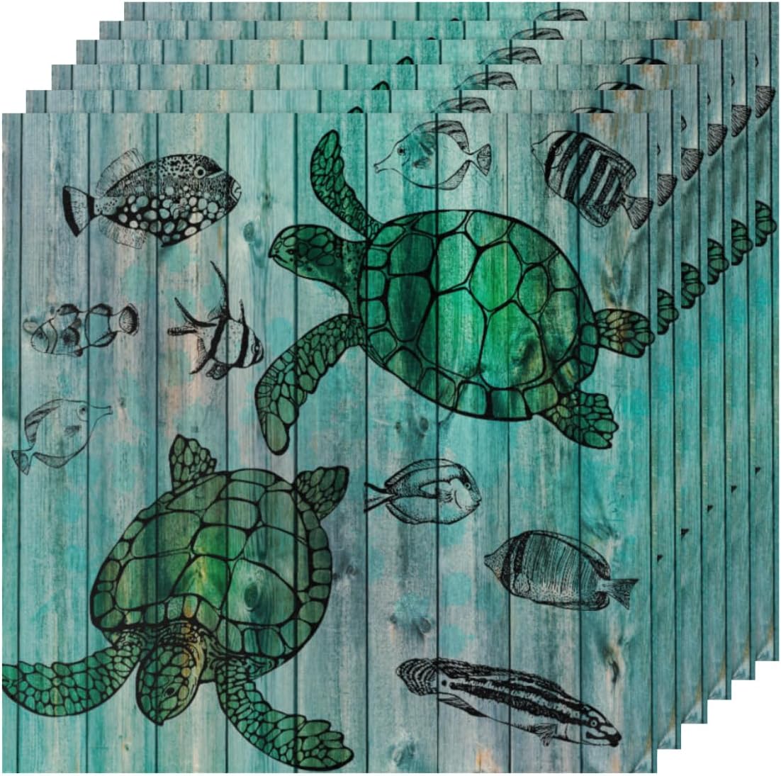Cloth Napkins Set of 6 Ocean Turtle 20×20 Inch Cloth Napkins Wooned Sea Turtles Washable Reusable Kitchen Dinner Napkins Table Decor for Wedding,
