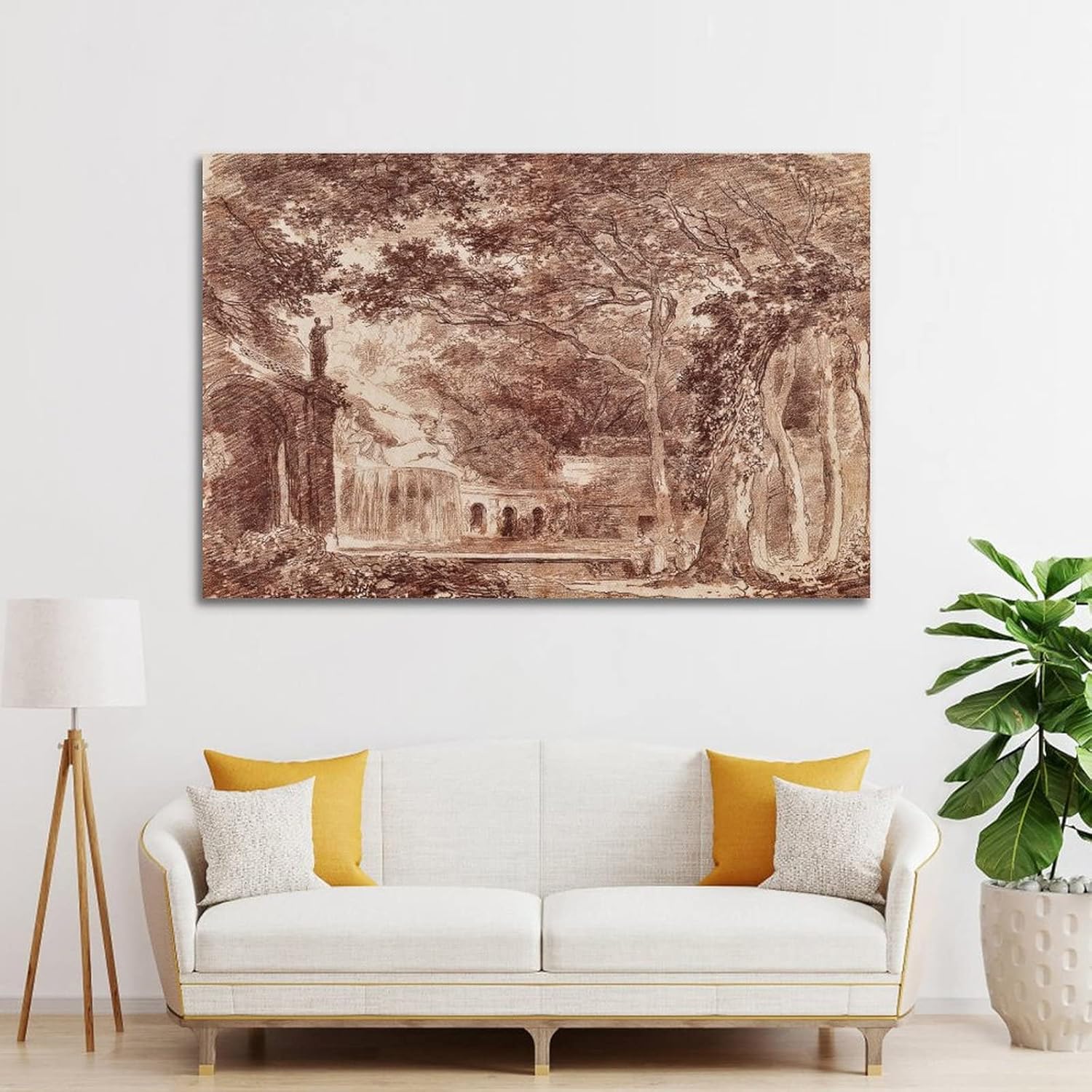 Póster de papel Giclée de Hubert Robert Giclée con la fuente ovalada en los jardines de la villa D Este Tivoli Bri Picture Print Art Poster Painting