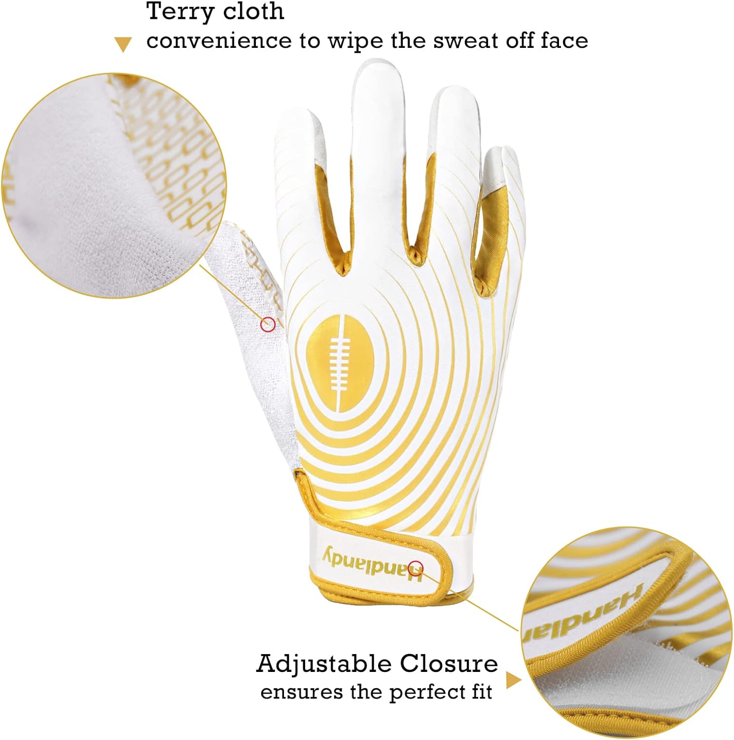 HANDLANDY Guantes de fútbol juvenil, guantes de receptor ancho pegajosos para niños y adultos, guantes de fútbol rosados elásticos