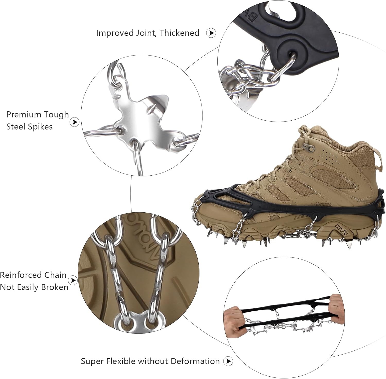 Crampons actualizado 19, spikes agarres para hielo y nieve de tracción, protección al caminar, trotar, senderismo, alpinismo sobre nieve y hielo.