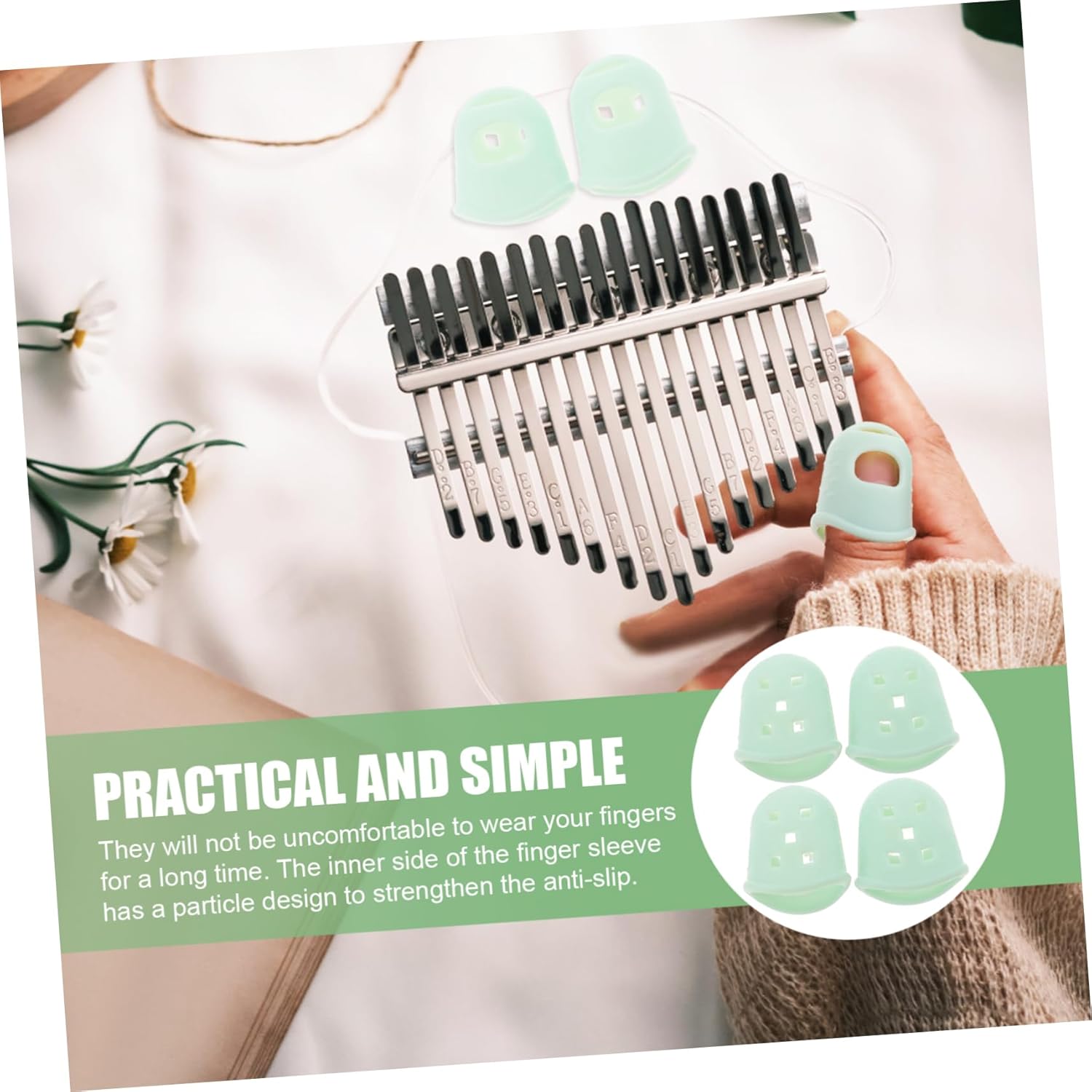 Kisangel 2 pares de kalimba para dedo, púas para el pulgar de guitarra, protector de dedos de Kalimba, protectores de dedos de bajo, tapas de dedos