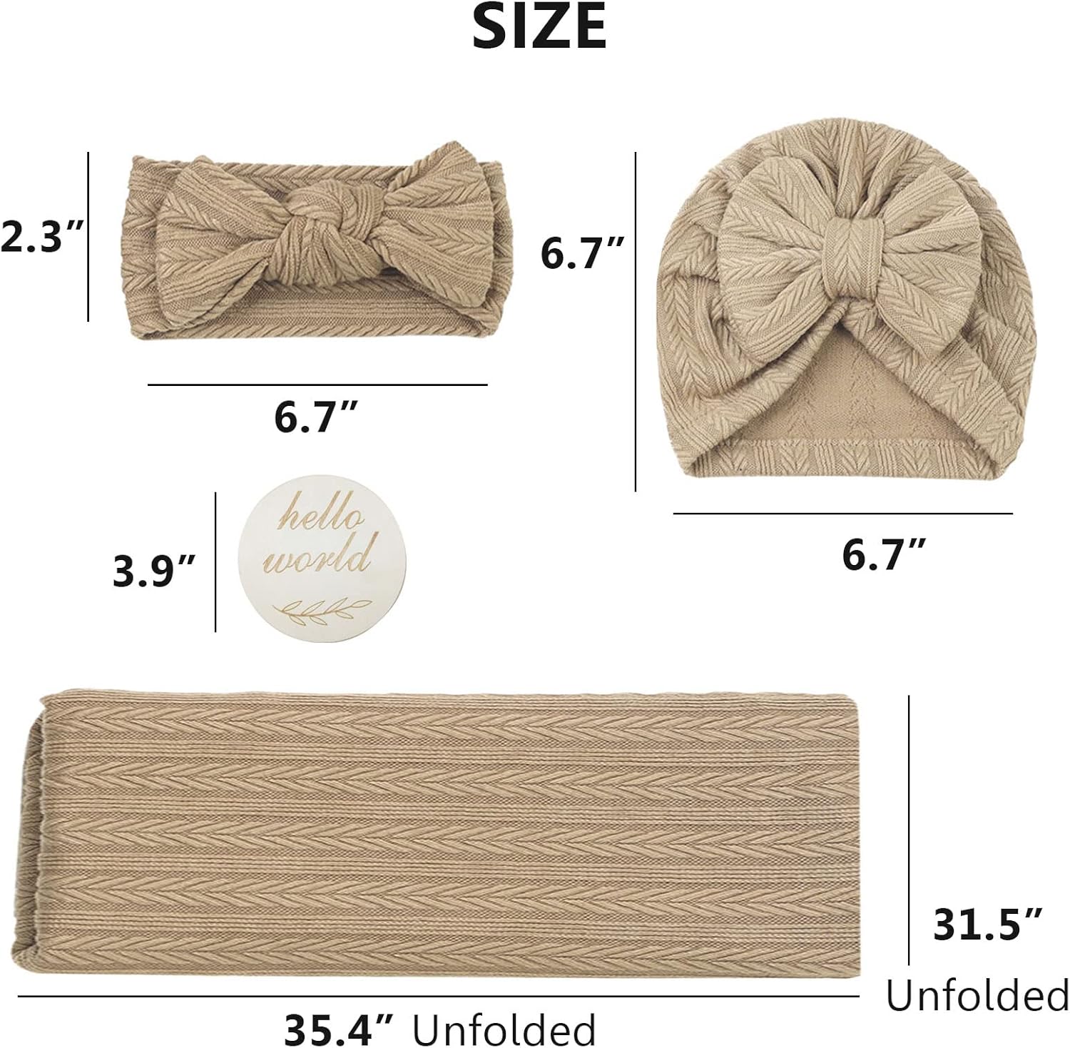 Conjunto de manta para recién nacido con sombrero y diadema a juego, tarjeta de anuncio de nacimiento de madera, mantas de muselina para bebés para