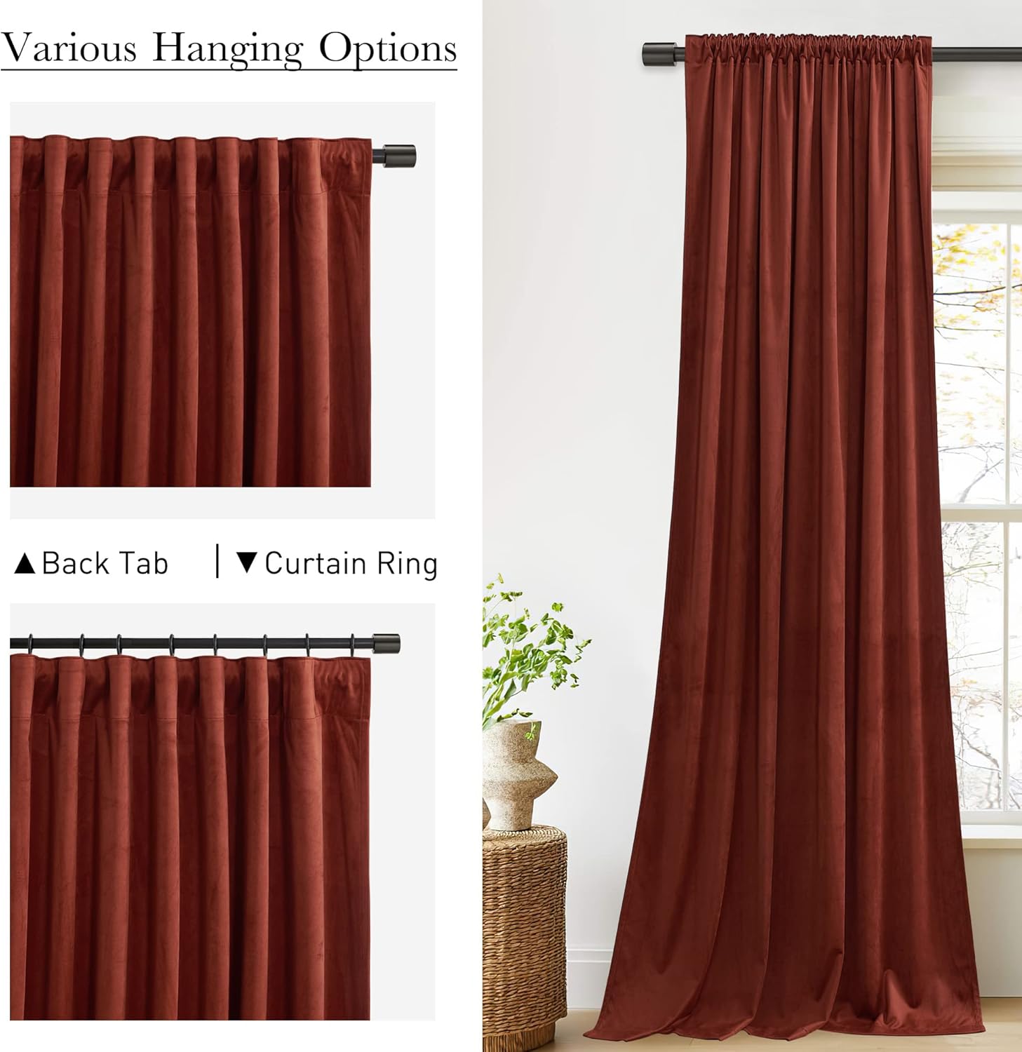 StangH – Cortinas opacas de terciopelo para teatro, dormitorio, privacidad con aislamiento térmico, para Media Cafe, 52 x 90pulgadas, 2paneles,