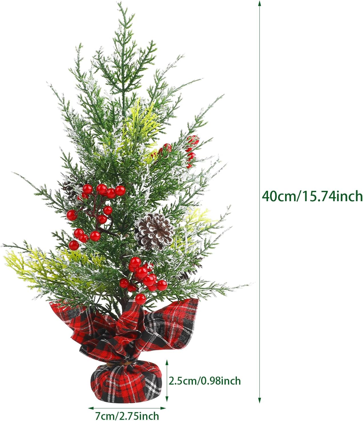 CCINEE Mini árbol de Navidad de 16 pulgadas, pequeño árbol artificial de mesa de Navidad, decorado con conos de pino y racimos de bayas para