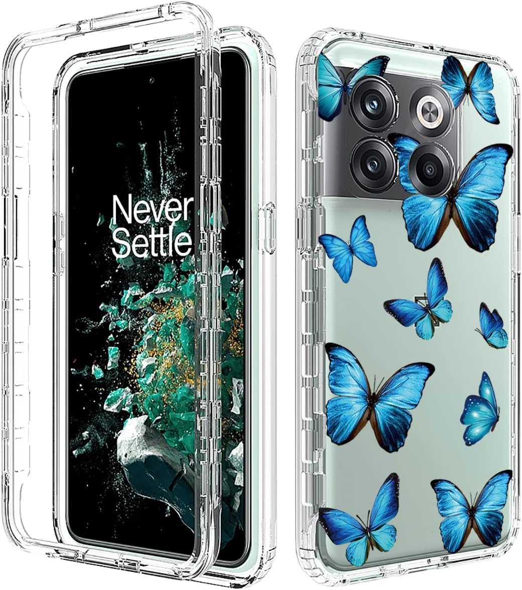 Funda para OnePlus 10T 5GOnePlus Ace Pro, CPH2415 con protector de pantalla de vidrio templado, funda protectora de TPU transparente floral a prueba