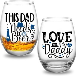 Paquete de 2 copas de vino sin tallo para el Día del Padre, de 15 onzas, divertidas copas de vino modernas, copas de vino de vacaciones para papá, Paquete de 2 copas de vino sin tallo para el Día del Padre, de 15 onzas, divertidas copas de vino modernas, copas de vino de vacaciones para papá,