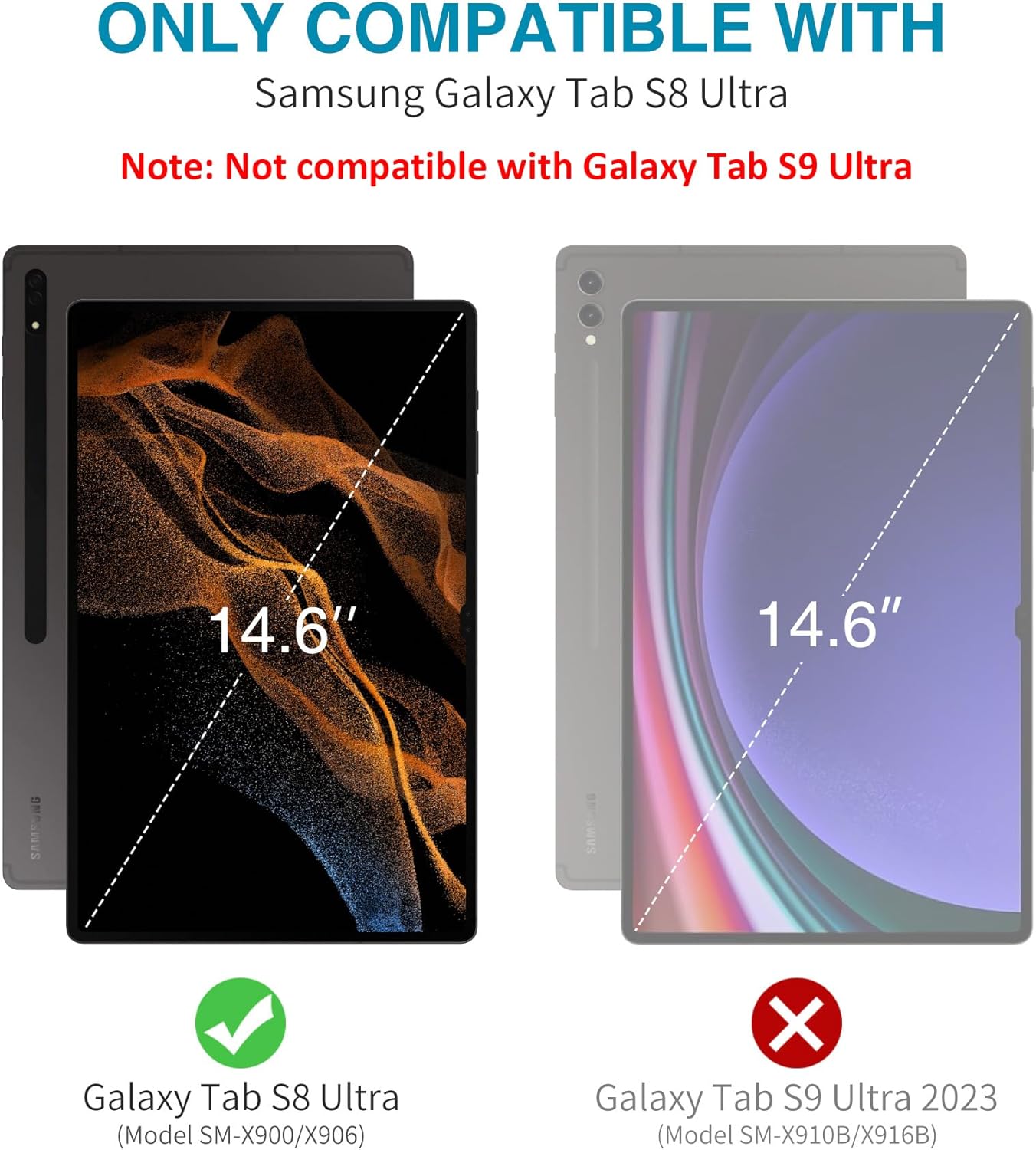 SURITCH Funda resistente para Samsung Galaxy Tab S8 Ultra de 14.6 pulgadas 2022, protector de pantalla integrado de cuerpo completo, resistente, a