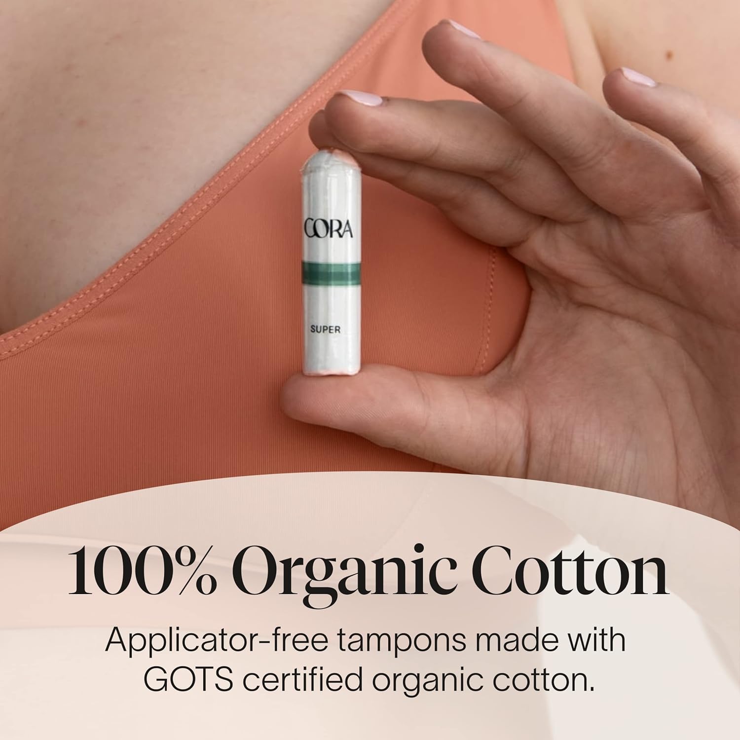 Cora Tampones orgánicos, sin aplicador, 100% algodón orgánico, ultraabsorbentes, sin perfume, natural, no tóxico, sin aplicador, ecológico (36