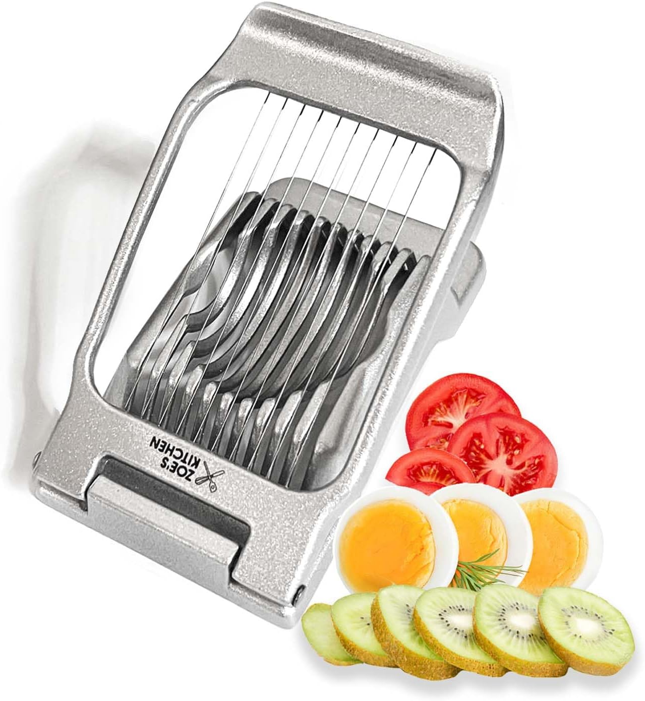 Zoe’s Kitchen Good Grip – Cortador de huevos duros para huevos duros, cortador de huevos de aluminio grande profesional de alta resistencia con