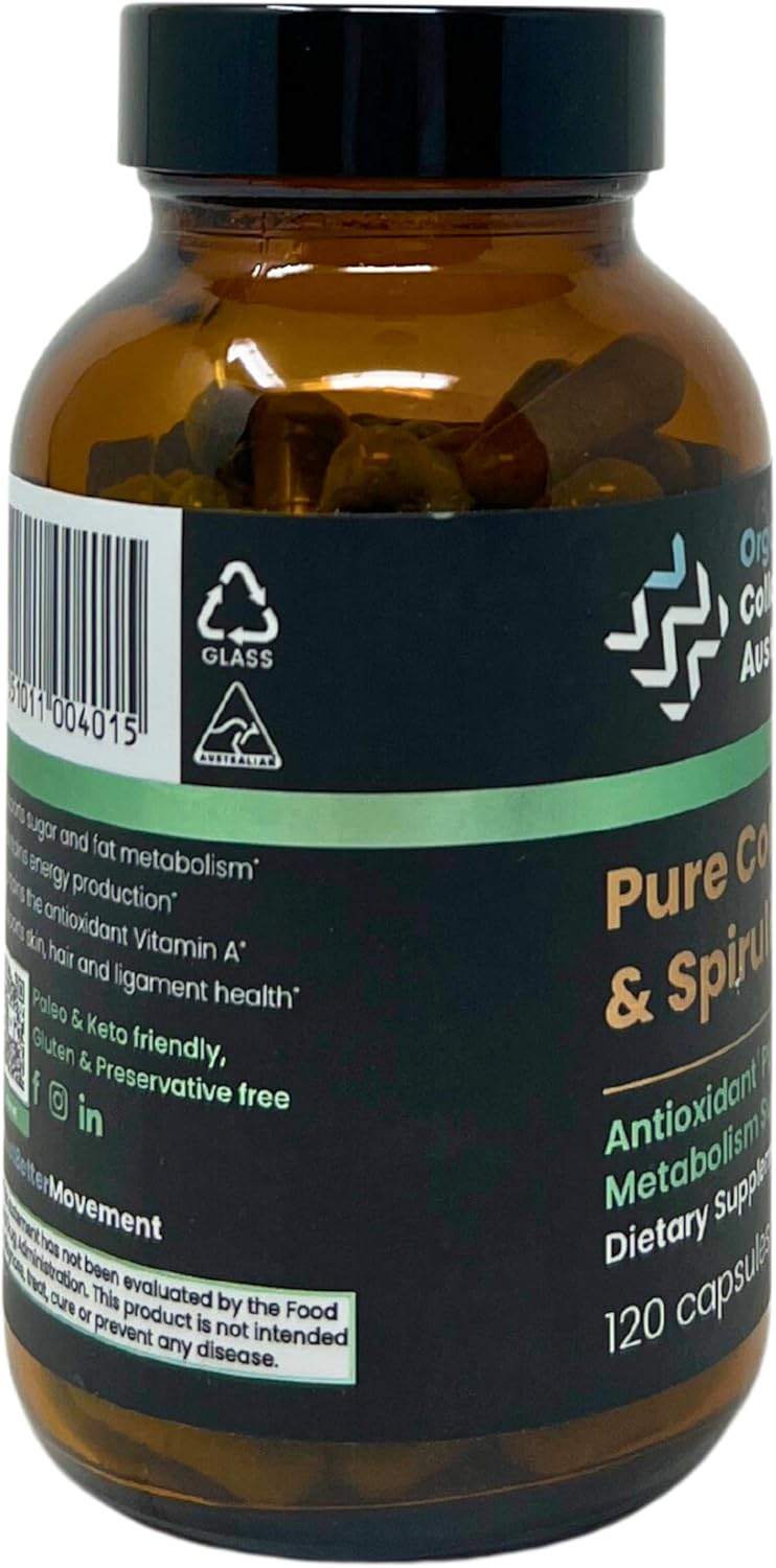 Cápsulas de colágeno puro y espirulina para la energía y la salud de la piel, 120 unidades