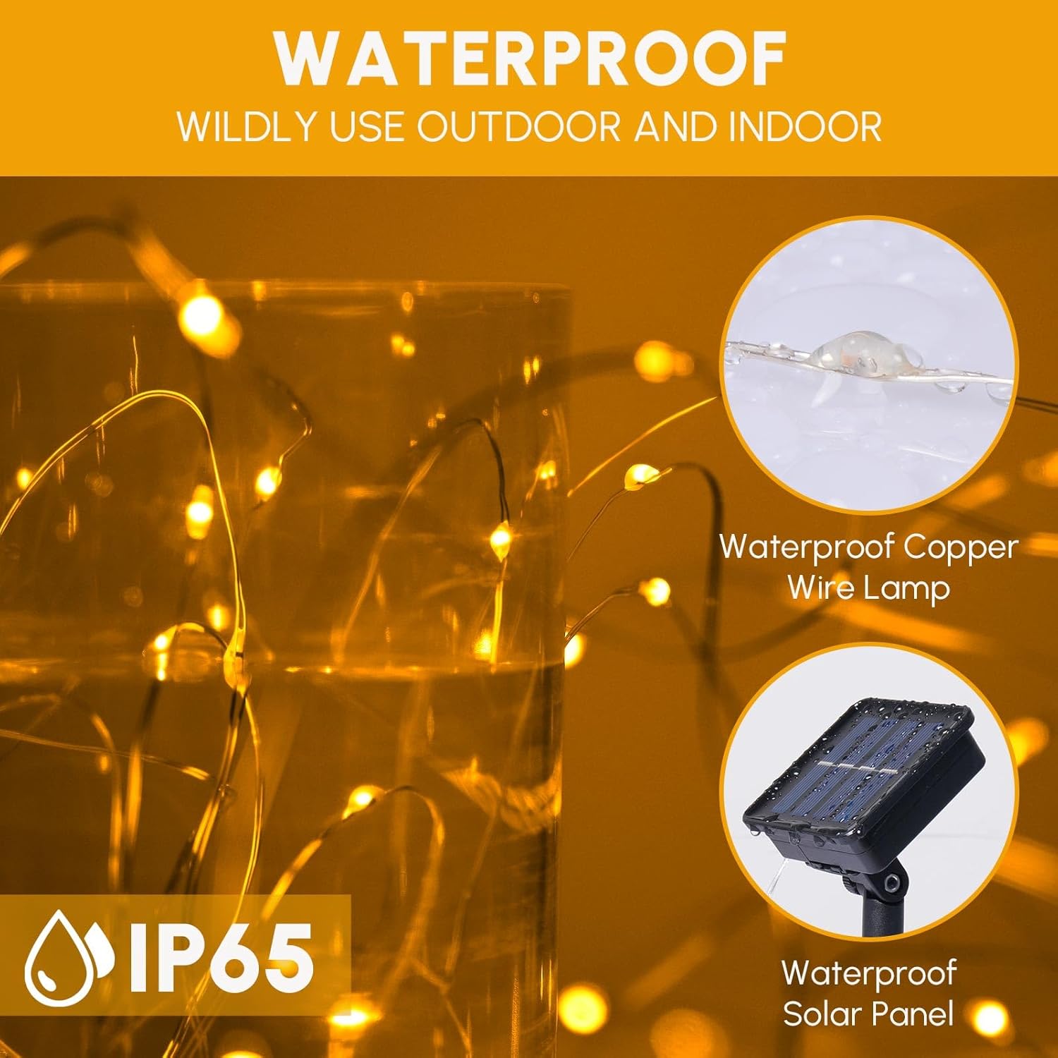 Paquete de 2 tiras de luces solares para decoración al aire libre con 8 modos en total de 80 pies, 200 luces LED impermeables de alambre de cobre,